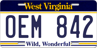WV license plate OEM842