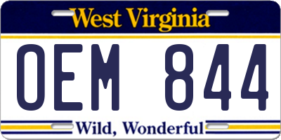 WV license plate OEM844