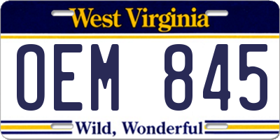 WV license plate OEM845