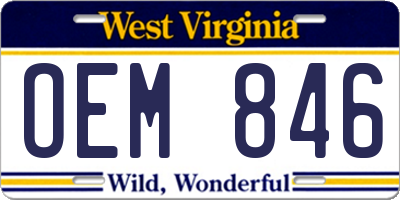 WV license plate OEM846