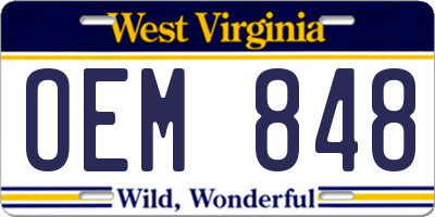 WV license plate OEM848