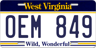 WV license plate OEM849