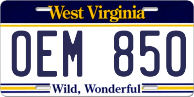 WV license plate OEM850