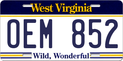 WV license plate OEM852