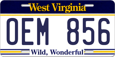 WV license plate OEM856