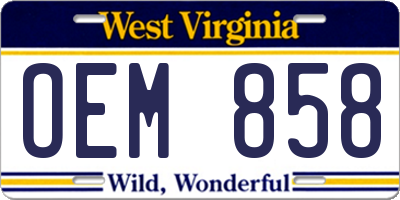 WV license plate OEM858