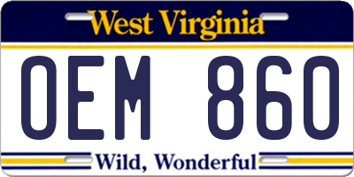 WV license plate OEM860