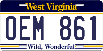 WV license plate OEM861