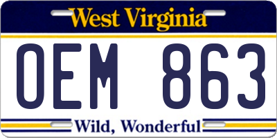 WV license plate OEM863