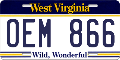 WV license plate OEM866