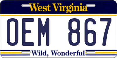 WV license plate OEM867