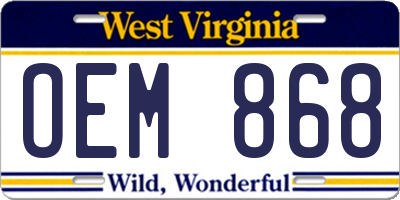 WV license plate OEM868