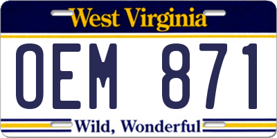 WV license plate OEM871