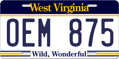 WV license plate OEM875