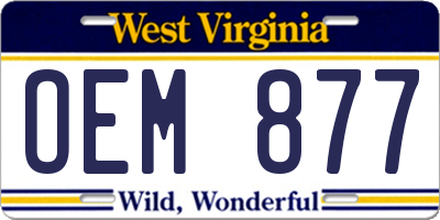 WV license plate OEM877