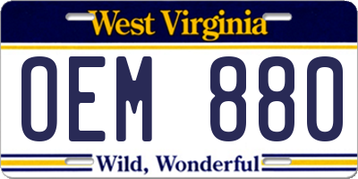 WV license plate OEM880