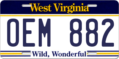 WV license plate OEM882