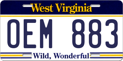 WV license plate OEM883
