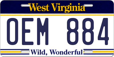 WV license plate OEM884