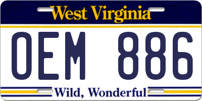 WV license plate OEM886