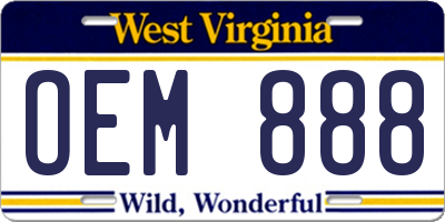 WV license plate OEM888