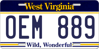 WV license plate OEM889