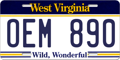 WV license plate OEM890