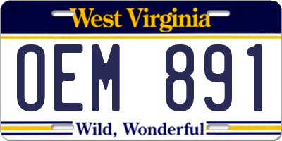 WV license plate OEM891