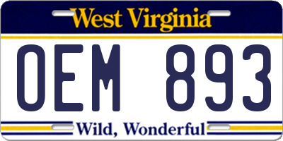 WV license plate OEM893