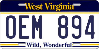 WV license plate OEM894