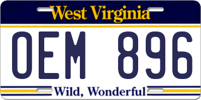 WV license plate OEM896