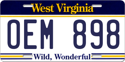 WV license plate OEM898