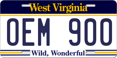 WV license plate OEM900