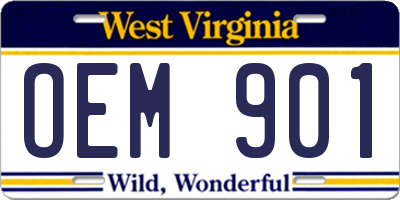 WV license plate OEM901