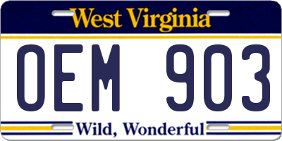 WV license plate OEM903