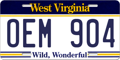 WV license plate OEM904