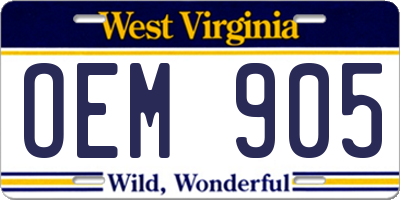WV license plate OEM905