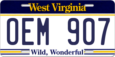 WV license plate OEM907