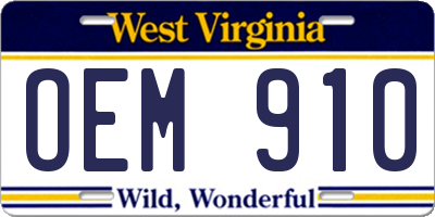 WV license plate OEM910