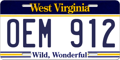 WV license plate OEM912