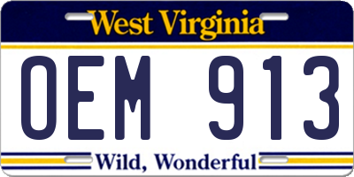 WV license plate OEM913