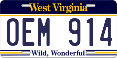 WV license plate OEM914