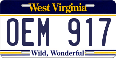 WV license plate OEM917