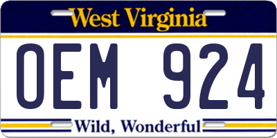 WV license plate OEM924