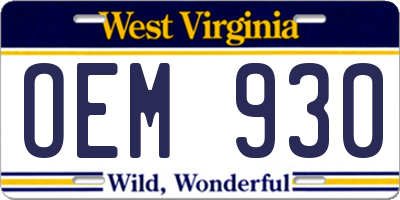 WV license plate OEM930