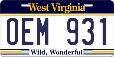 WV license plate OEM931