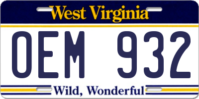 WV license plate OEM932
