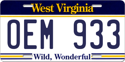WV license plate OEM933