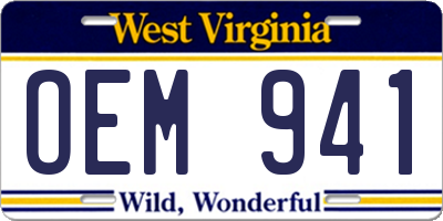 WV license plate OEM941