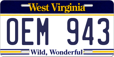 WV license plate OEM943